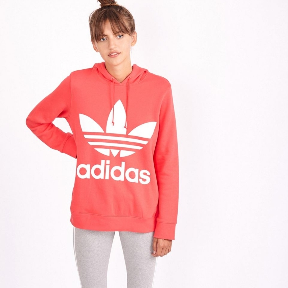 Adidas Hoodie Sweatshirt Iconic Trefoil Logo Terry Pockets Athletic Sporty